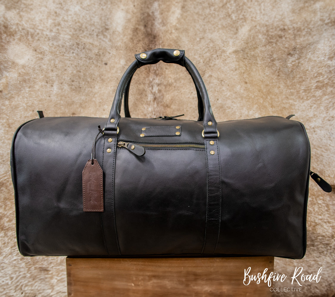 Mick Black Leather Duffel