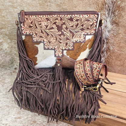 Carly Tooled Leather & Cowhide Fringe Bag