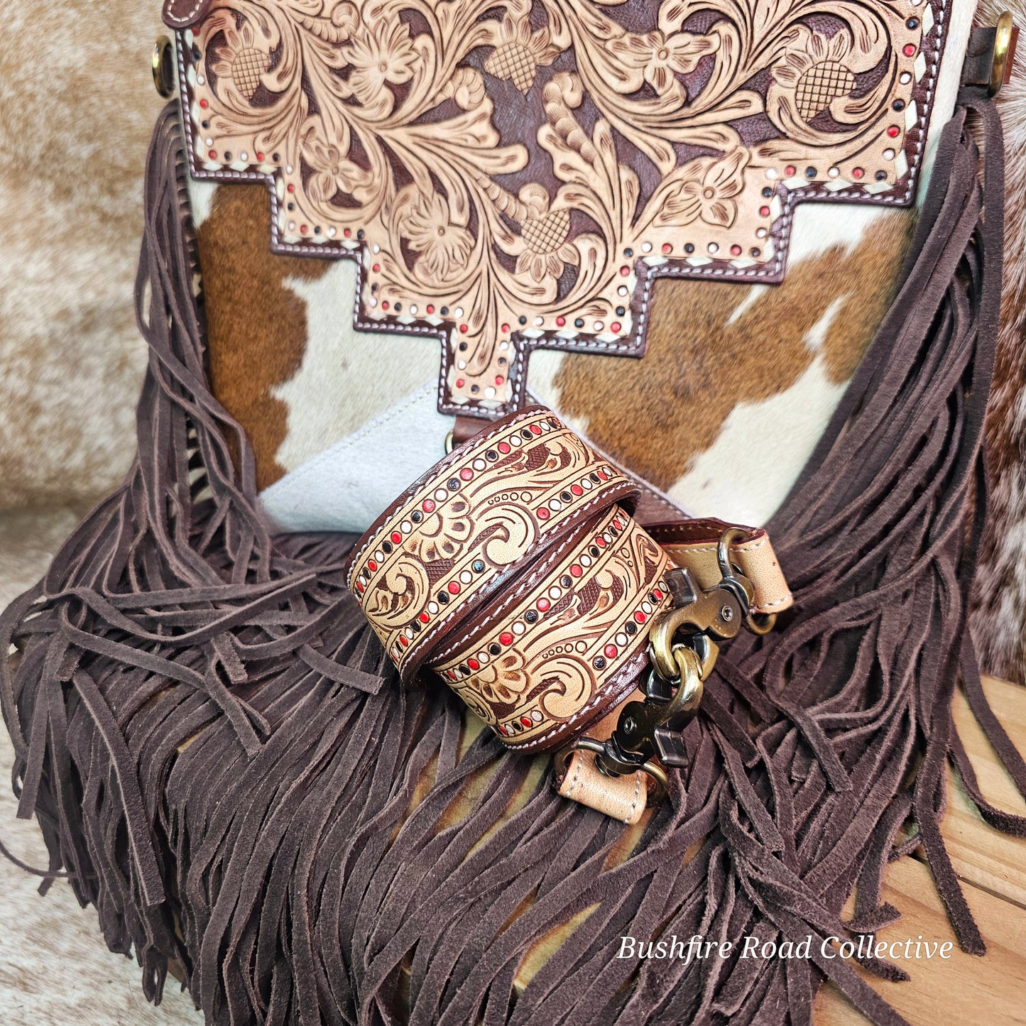 Carly Tooled Leather & Cowhide Fringe Bag