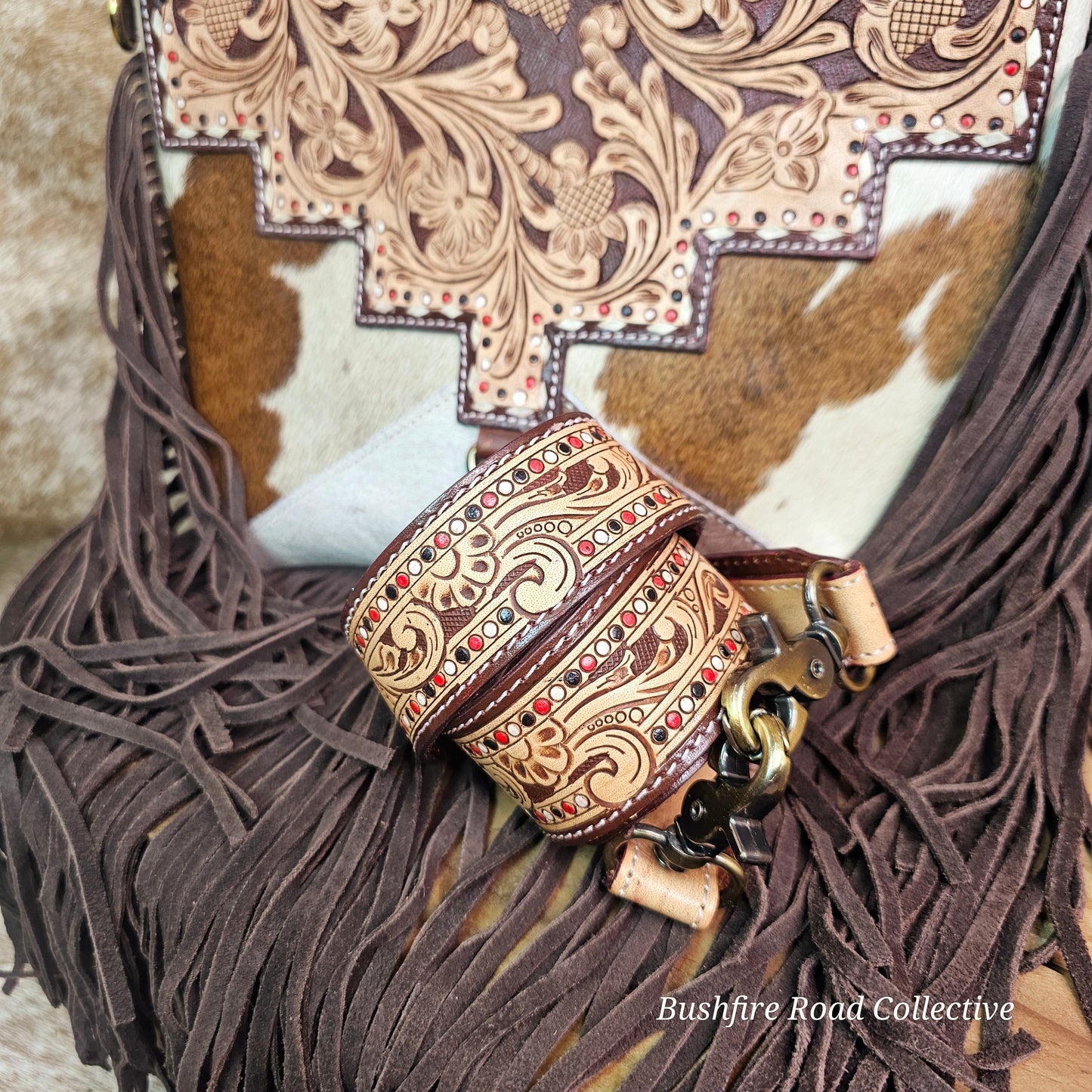 Carly Tooled Leather & Cowhide Fringe Bag