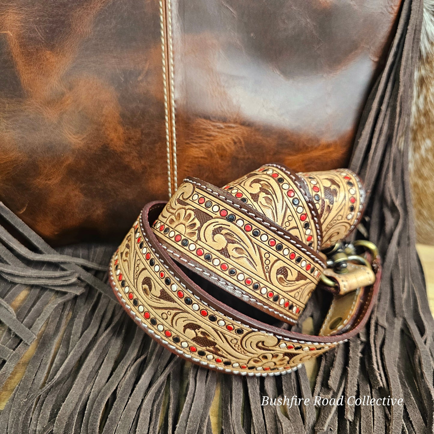 Carly Tooled Leather & Cowhide Fringe Bag