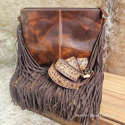 Carly Tooled Leather & Cowhide Fringe Bag