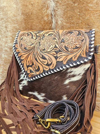 Sierra Tooled Leather & Hide Fringe Bag