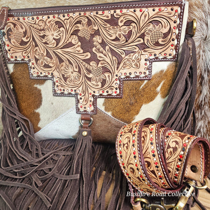 Carly Tooled Leather & Cowhide Fringe Bag
