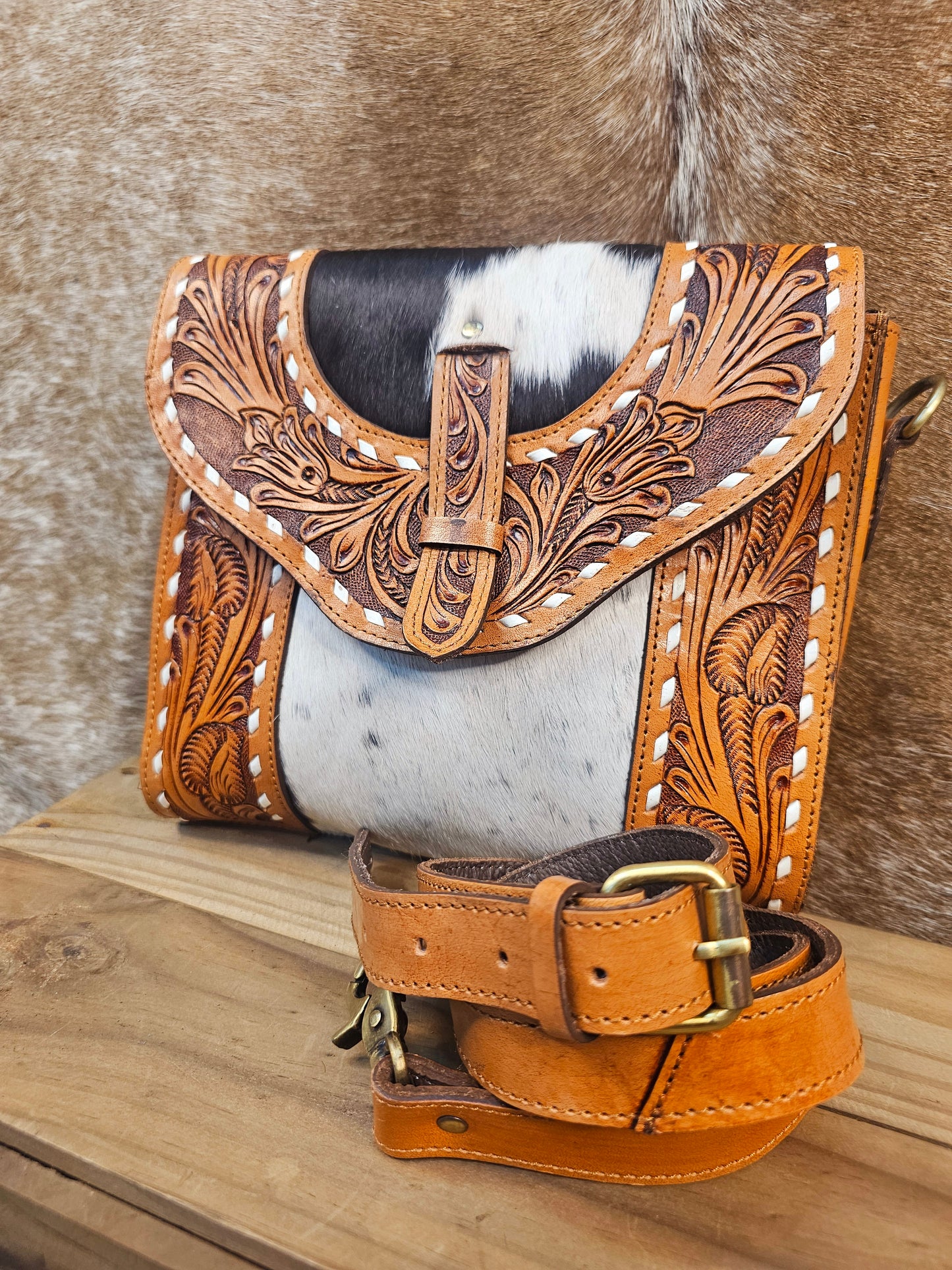 The Harriett Tooled Leather & Cowhide Crossbody