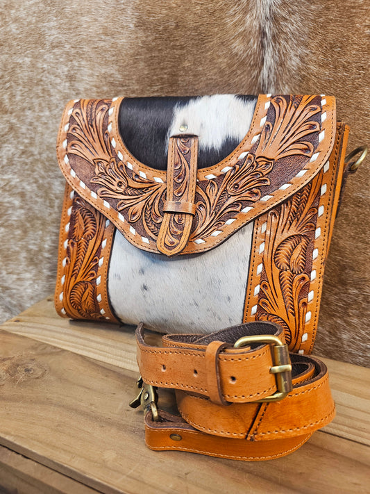 The Harriett Tooled Leather & Cowhide Crossbody
