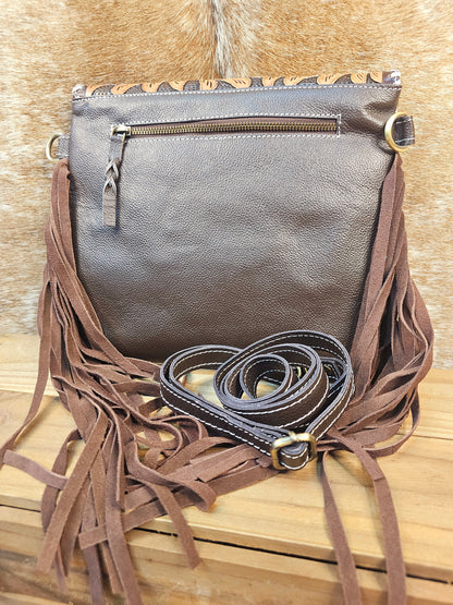 Sierra Tooled Leather & Hide Fringe Bag
