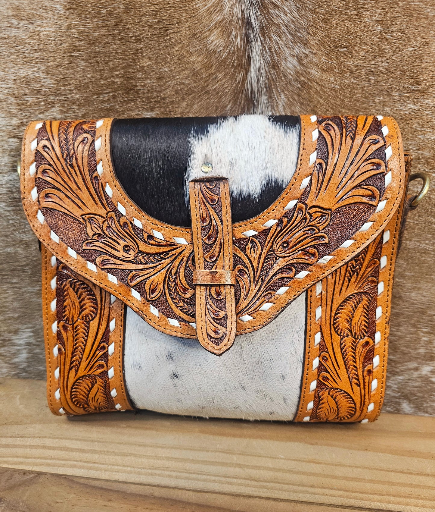 The Harriett Tooled Leather & Cowhide Crossbody