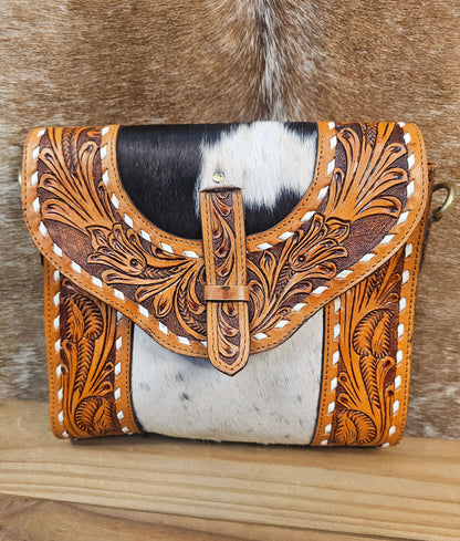 The Harriett Tooled Leather & Cowhide Crossbody